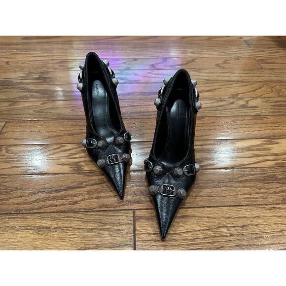 Balenciaga Cagole 90mm Pump in Black Arena Lambskin EU 37.5 NWOB - Picture 1 of 6